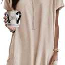 Dokotoo Womens Summer Casual Crewneck Long T-Shirts Loose Fit Solid Color Short Sleeve Long Tunic Tops to Wear with Leggings Oversized Shirts with Pockets for Women Khaki X-Large