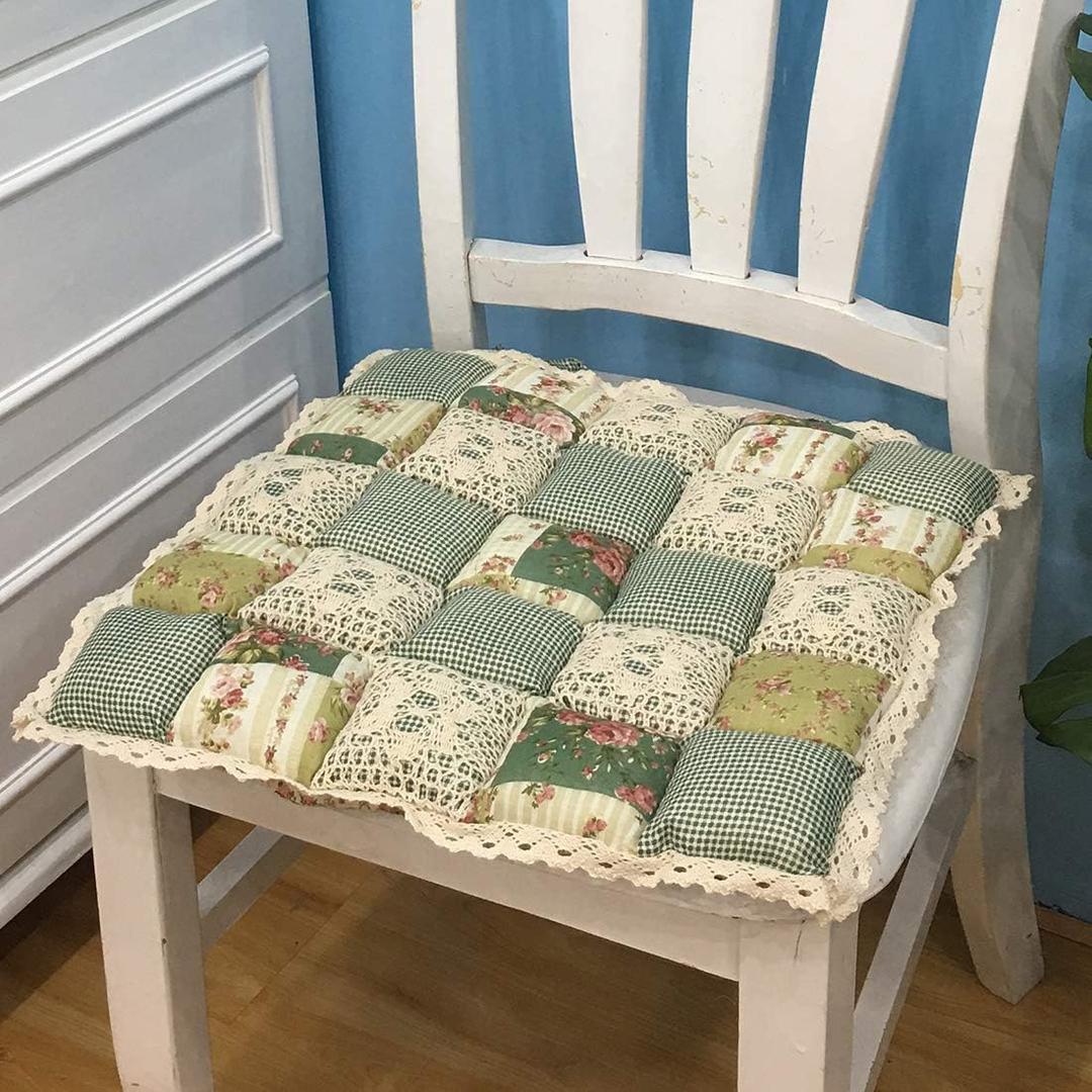 vctops Patchwork Chair Pad with Ties No Slip Lace Trim Chair Cushion Farmhouse Floral Print Kitchen Dining Seat Cushion (017 Green, 16"x16") vctops Patchwork Chair Pad with Ties No Slip Lace Trim Chair Cushion Farmhouse Floral Print Kitchen Dining Seat Cushion (017 Green, 16"x16")