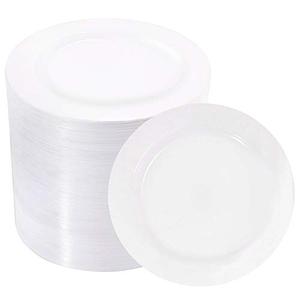 BUCLA 100Pieces White Plastic Plates - 6.25inch Disposable Plastic Appetizer/Small Cake/Salad/Dessert Plates Premium Hard, Ideal for Weddings& Parties