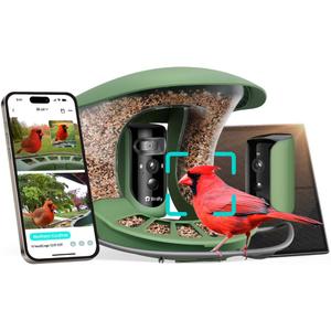 Birdfy 2 Smart Bird Feeder with Camera, AI Identifies Bird Species, 2K Dual-Lens + Side HD Camera for Live Streaming & Feeding View, Solar-Powered Backyard Birdwatching Gift Present