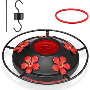 Geelin Hummingbird Feeder Base Replacement Parts Set Hummingbird Feeder Accessories Include Plastic Bottom, Moat Hook, Metal Top, Brush, Replacement Seal Ring, Black