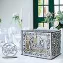 OurWarm Silver Wedding Card Box with Lock, Wooden Gift Card Box for Wedding Reception with Clear Window and Light, Wedding Envelope Money Card Box for Party Graduation Birthday Baby Shower Decorations