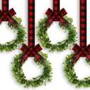 WILLBOND 4 Pcs Christmas Kitchen Cabinet Wreath Boxwood Garland with Ribbon Greenery Garland Hanging Wreaths for Cabinet Wall Window Door Fireplace Party Farmhouse Decor(Black and Red,Fabric)