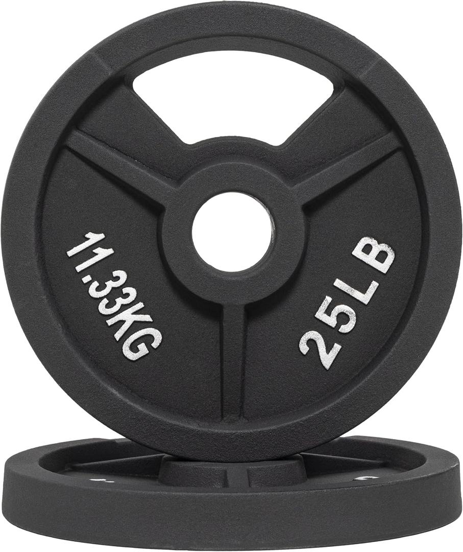 Fitvids Olympic Cast Iron 2-Inch Weight Plate for Strength Training & Weightlifting, 25 LB Pair