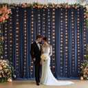 10 x 10ft Navy Blue Backdrop Curtains with Lights String for Wedding Polyester Photo Backdrop Drapes Wrinkle Free White Curtains Backdrop for Birthday Parties Reception Baby Shower Ceremony, 2 Panels