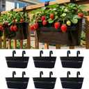 LaLaGreen Outdoor Plants Rail Planter Plants (6 Pack, 11.2 Inch) Black Metal Iron Hanging Flower Pots Deck Railings Fence Buckets Modern Style Wall Mount Window Box Plant Holder with Hooks Porch Decor