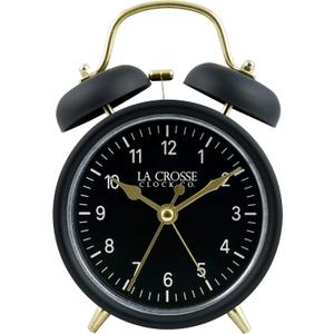 La Crosse Clock 617-3314BG Black Twin Bell Quartz Alarm Clock with Silent Sweep Movement