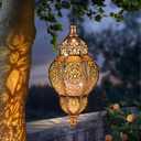 Hanging Solar Lantern Outdoor Decor, Moroccan Solar Lights for Outside Garden Decorations, Waterproof Solar Lanterns Garden Gifts for Mom, Women, Patio, Yard Ornament (Copper)
