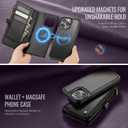 Defencase for iPhone 14 Pro Max Magnetic Wallet Case Compatible with Magsafe with RFID Blocking Zipper Strap Card Holder for Women Men, PU Leather Detachable Case for iPhone 14 Pro Max (6.7"), Black