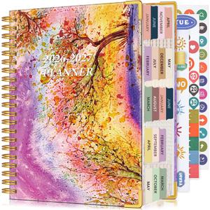 Planner 2026-2027, 18 Months Weekly and Monthly Daily Planner from January 2026 - June 2027, 5.75" x 8.38" A5 Hardcover Agenda Organizer Book 2026 with Tabs, Spiral Yearly Calendar Planners for School Work Home, Autumn Tree