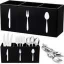 Acrylic Cutlery Storage Organizer Bin Silverware Caddy Countertop Knife Spoon and Fork Holder Kitchen 3 Section Tableware Storage Box for Cabinet Indoor Home Flatware Dining Room (Black, M)
