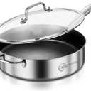 LOLYKITCH 6 QT Hybrid Tri-Ply Stainless Steel Non-Stick Saut Pan with Lid,12 Inch Deep Frying Pan,Large Skillet,Jumbo Cooker,Induction Pan, Oven Safe and Detachable Handle.
