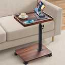 SMARTAKE TV Tray Table Sofa Side Table Adjustable Height, 360Swivel Couch Table for Small Spaces, C Shaped end Tables Living Room and Bedroom for Sofa, Bed, Chair, Snack, Living Room (Walnut Brown)