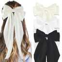 Canitor Hair Bows for Women Silky Satin Hair Ribbon Hair Barrettes Clip Oversized Long Tail Black White Hair Bows Cute Aesthetic Coquette Hair Accessories Preppy Teen Girl Gifts Trendy Stuff Things