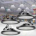 Led High Bay Lights 200W - 28000lm 5000K Super Bright Waterproof Led Shop Lights with Plug 5' Cable and Hook Ring, Garage Light for Factory Gym Warehouse Workshop4 Pack