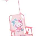 Sanrio Hello Kitty Kids Outdoor Folding Beach Chair with Umbrella,Portable Camp Chair for Ages 3+, Lightweight & Compact for Beach, Camping, and Backyard