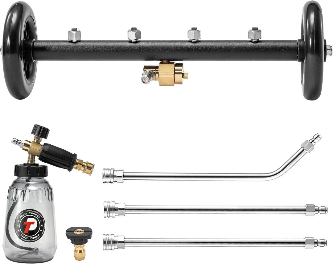 Tool Daily Undercarriage Pressure Washer Attachment 16 Inch, Dual-Function Undercarriage Cleaner with 1-Liter Foam Cannon, Under Car Wash Water Broom with 3 Pieces Extension Wand, 3600 PSI