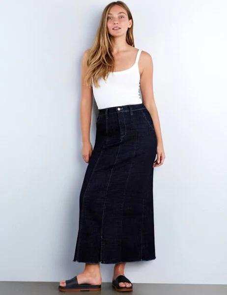 Women's Vintage Denim Long Skirt A-Line High Waisted Front Slit Casual Maxi Jean Skirt XL