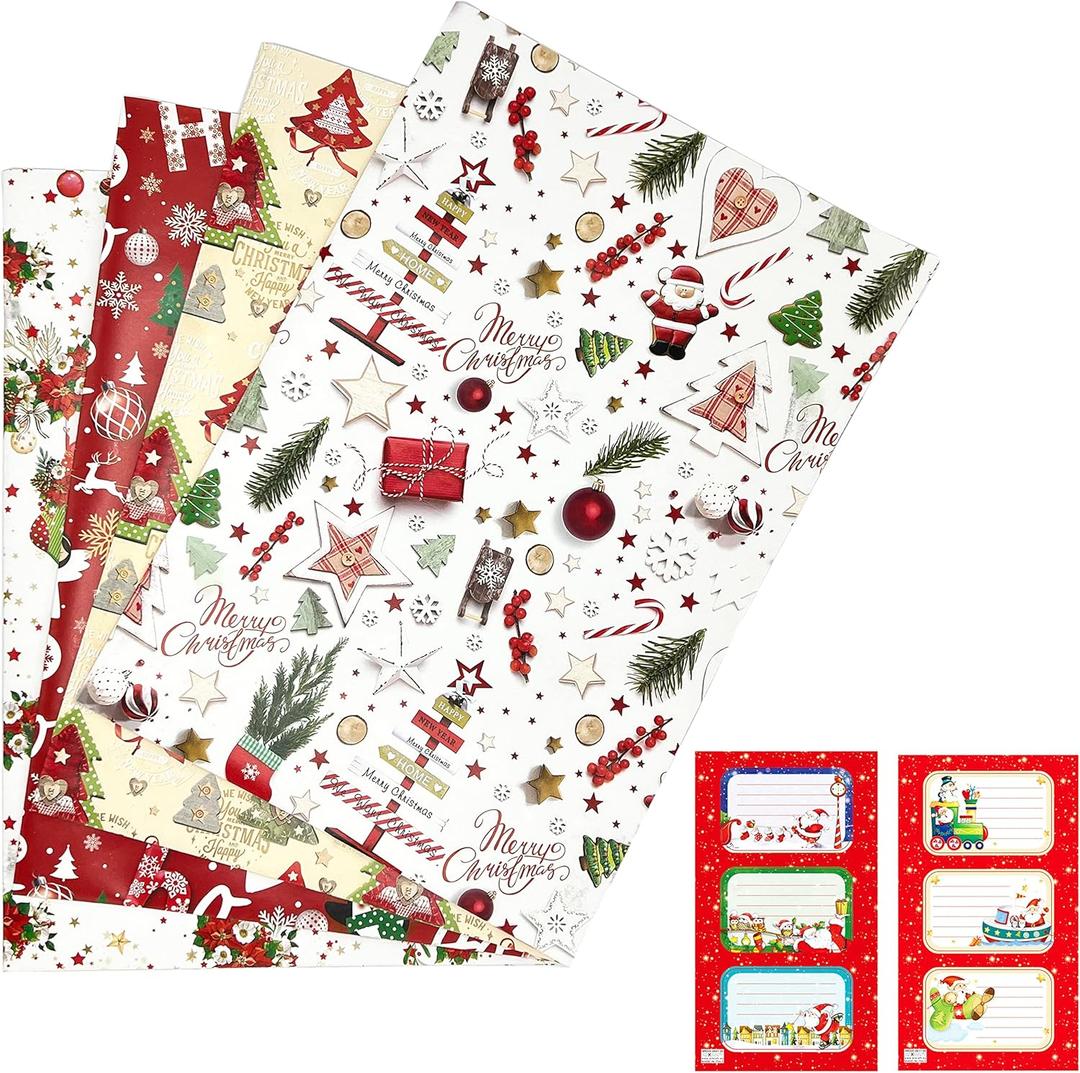 8 x arkamii Christmas design premium wrapping paper set of 4 sheets size 34 x 25 inch for gift pack (NAT3)