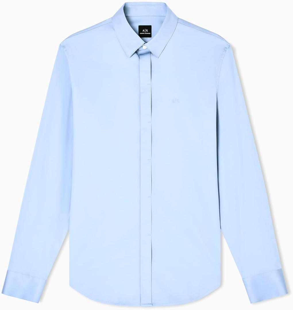 Armani Exchange Men's Long Sleeve Solid Slim Button Down Shirt (Large, Faded Denim)