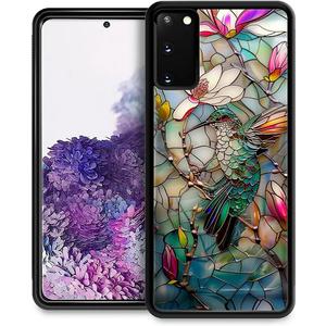 Compatible with Samsung Galaxy S20 Mobile Case Creative Acrylic Back Panel Silicone Protection Grip Specially Designed for Samsung Galaxy S20 3D Stained Flower Looking Hummingbird
