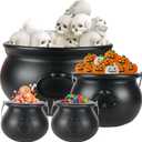 Halloween Large Cauldron Kettles, 4 in 1 [12.6"+7.7" +5.7"+ 5.7 "] Witch Cauldrons, Plastic Black Witch Pot, Treats & Punch Bowl, Candy Holder, Halloween Party Favor for Indoor Outdoor Decoration