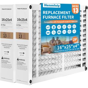 2 Pack 16x25x4 Pleated Furnace Filter - Replacement for Honeywell FC100A1029, Foldable Design, Actual Size 15.94 x 24.86 x 4.38 Inches