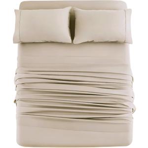 Mohap Bed Sheet Set 4 Pieces Double Brushed Microfiber 1800 - Breathable Cooling Luxury Soft Bedding - Queen Beige