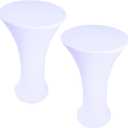 2 Pack 24x43 Inch White Cocktail Tablecloth Round Fitted Stretch Spandex Table Cover for Party Wedding Bars