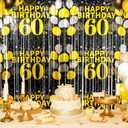 60th Birthday Decorations for Men Women, 2 Pack Black Gold Happy 60th Birthday Foil Fringe Curtains 3.3 x 6.6ft Cheers to 60 Years Old Tinsel Streamers Photo Booth Props Backdrop Party Supplies