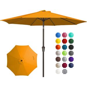 JEAREY 10FT Outdoor Patio Umbrella Outdoor Table Umbrella with Push Button Tilt and Crank, Market Umbrella 8 Sturdy Ribs UV Protection Waterproof for Pool, Garden (Light Orange)