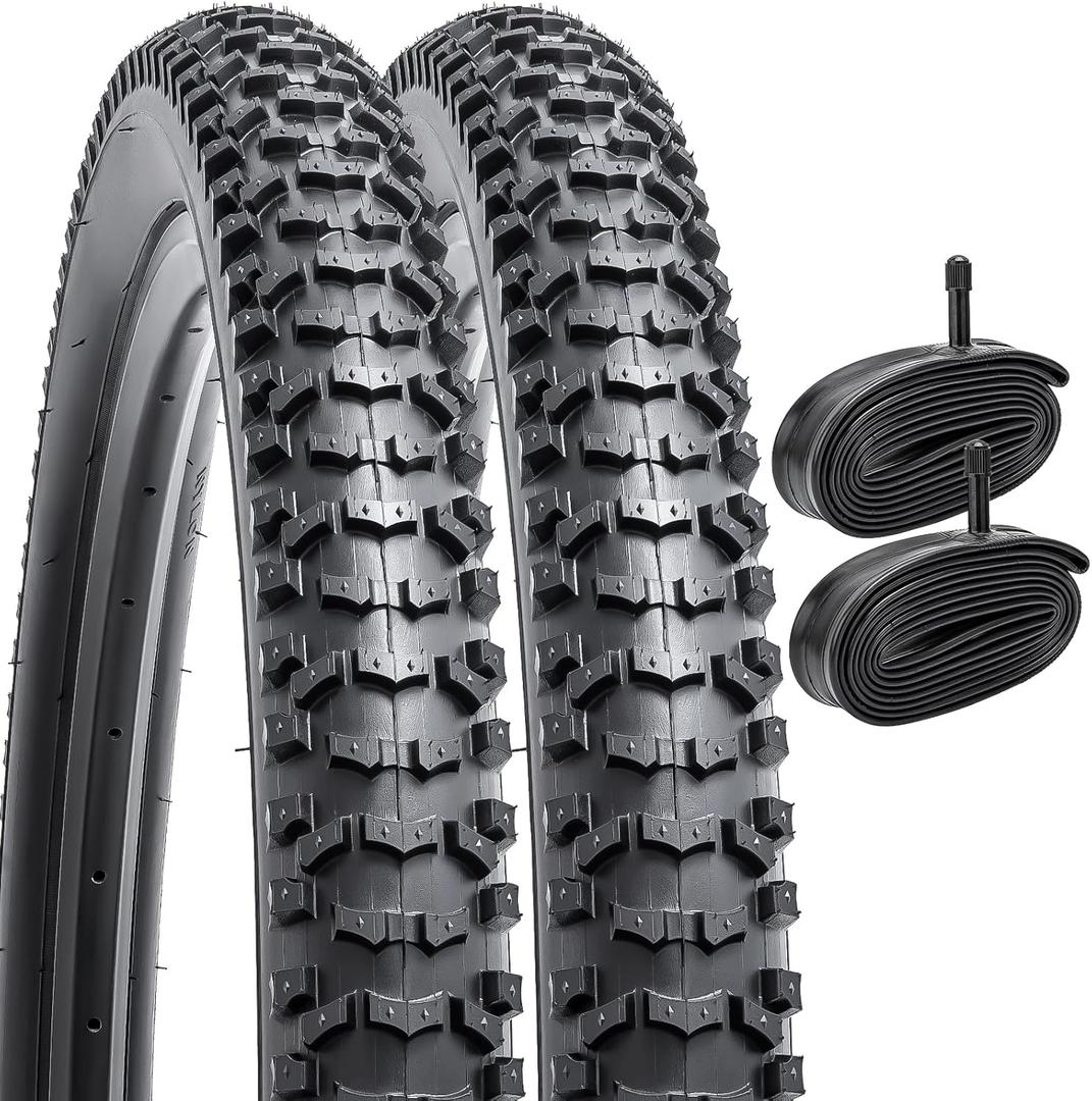 YUNSCM 2-PCS 26" Mountain Bike Tires 26x2.40/58-559 and 26" Heavy Duty Bike Tubes Schrader Valve AV32mm Compatible with Off Road Bike 26x2.35 26 x 2.40 Bicycle Tires and Tubes