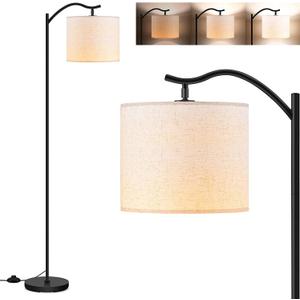 BoostArea Floor Lamp for Living Room,LED Arched Floor Lamps,Modern Standing Lamp with Beige Linen Shade,Footswitch,Mid Century Floor Lamp for Bedrooms,Study Room,Office(Bulb Not Incl)