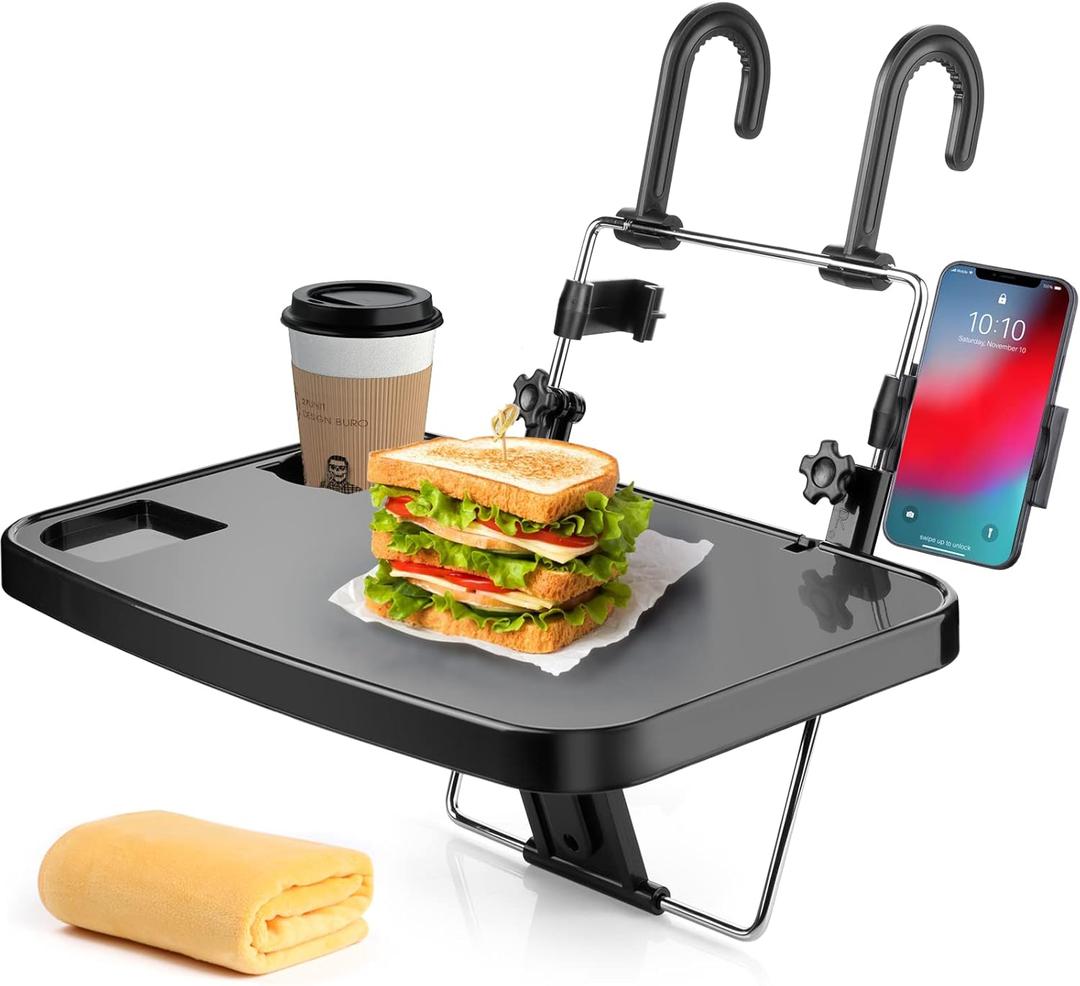 AutoChoice Foldable Car Seat Back Portable Tray with Phone Mount for Food Dining Drink and Laptop, Hanging Car Steering Wheel Tray(Upgrade)