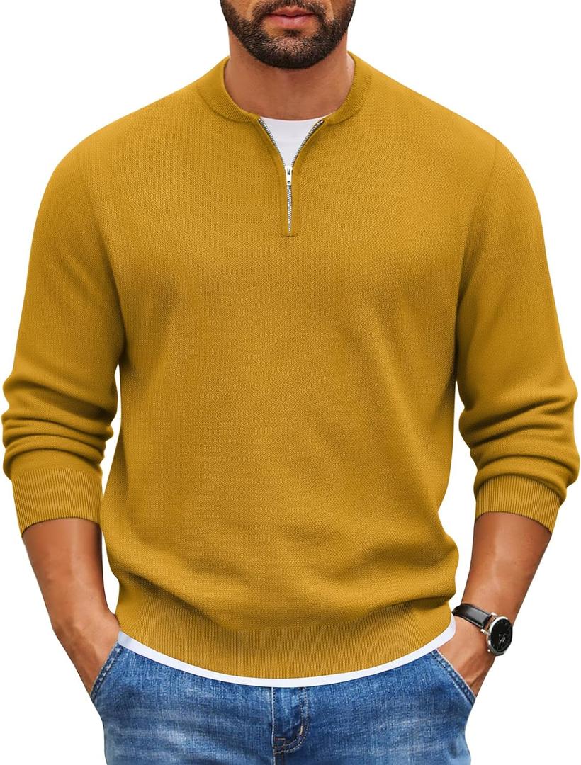 COOFANDY Mens Quarter Zip Pullover Slim Fit Knit Sweater Lightweight Mock Neck Casual Sweaters (S)