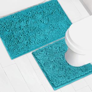 Bathroom Rugs Chenille Bath mat 2 Piece Set, Super Absorbent, Strong PVC Non Slip Backing, Bath mats for Bathroom, Plush Shaggy, Thick, Machine Washable, Bathtub, Toilet.(Turquoise)