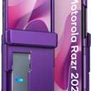 ATATOO for Motorola Razr 2025 Case, Built-in Card Holder (Store 3 Cards) & Hinge Protection & HD Screen Protector, Military Grade Protection, Hard Wallet Phone Case for Moto Razr 2025, Dark Purple