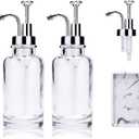 Soap Dispenser with Rustproof ABS Pump 2-Pack Gift Set, 11oz Thick Clear Glass Bottles Lotion Dispensers for Bathroom, Kitchen Accessories (Clear (3 Pump))