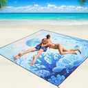 Beach Blanket Waterproof Sandproof Beach Mat 79" X 83"/10'x9'for 2-8 Adults Quick Drying Outdoor Picnic Mat Beach Accessories for Travel, Camping, Hiking (3d-jellyfish)