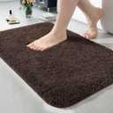 LOCHAS Bathroom Rug 24x17 Inch, Soft Thick Absorbent Microfiber Bath Rugs for Bathroom, Machine Washable, Shaggy Plush Non Slip Bath Mat for Tub, Shower Floor, Quick Dry Mats, Brown