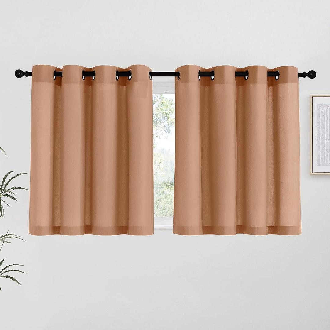 NICETOWN Burnt Orange Linen Kitchen Curtains 36 inch Length, Decorative Thick Flax Small Window Treatments Privacy Assured with Light Filtering for Bedroom/Bathroom, W55 x L36, 2 Panels
