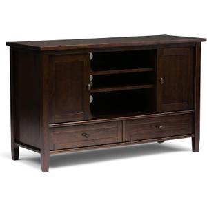 SIMPLIHOME Warm Shaker TV Stand - 47 inch Wide Solid Wood Media Console in Tobacco Brown, Transitional Entertainment Center for TVs up to 50 Inches with 2 Cabinets, 2 Drawers, and Cord Management