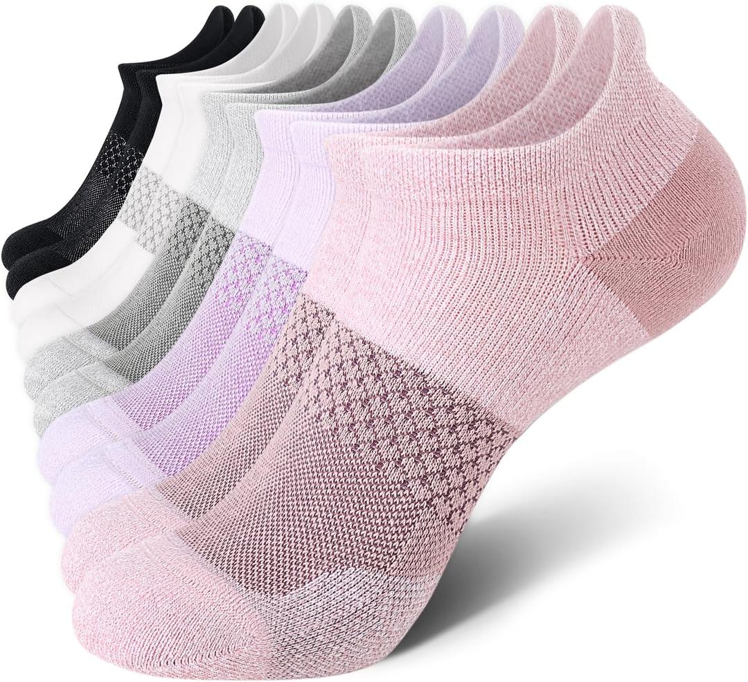 CS CELERSPORT 5 Pairs Women's Ankle Running Socks Cushioned Athletic Sport Socks with Tab (M)