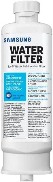 SAMSUNG Genuine Filter for Refrigerator Water and Ice, Carbon Block Filtration, Reduces 99% of Harmful Contaminants for Clean, Clear Drinking Water, 6-Month Life, HAF-QIN/EXP, 1 Pack (Pack of 1)