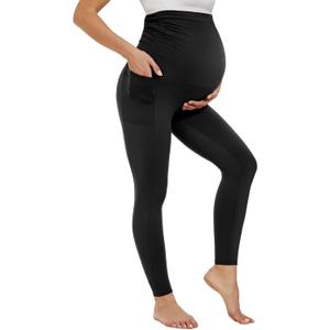 Happy.angel Maternity Leggings with Pockets Over the Belly - Soft Stretchy Yoga Pants for Pregnancy Workouts & Office (XX-Large, Black)