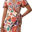 MakeMeChic Women's Floral Mini Dress Wrap V Neck Short Sleeve Summer Boho Dresses (Multicolor)