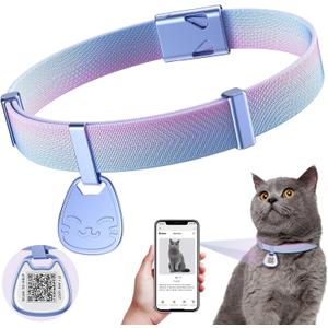 Cat Collar with QR Code Name Tag, Breakaway Kitten Collar for Boy & Girl Cats, Ultra Soft Elastic Adjustable Band, Safety Break Away Buckle, Comfortable & Secure Pet ID Collar (6"-12"), Iridescent