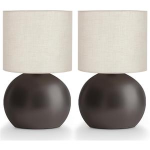 Small Table Lamp for Bedroom,Bedside Nightstand Lamp for Living Room,Minimalist Bedside Light lamp Set of 2, 10.4 Inch Desk Light for Bedroom, Living Room,Including Light BulbBrown
