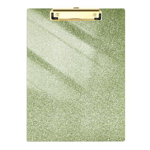 Juvealoe Acrylic Glitter Clipboard, 8.5 x 11 Sparkly Clip Board with Low Profile Gold Clip, Suitable for Classroom School and Office, Desk Accessories, Grass Green