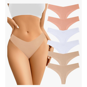 Seamless Thongs - No Show Underwear Pack - Breathable Panties for Women - Colorful 6 Thongs Size M